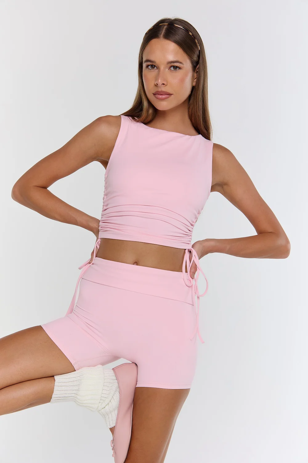 Astoria Airvíve Tie Ruched Sports Crop - Sweetheart Pink