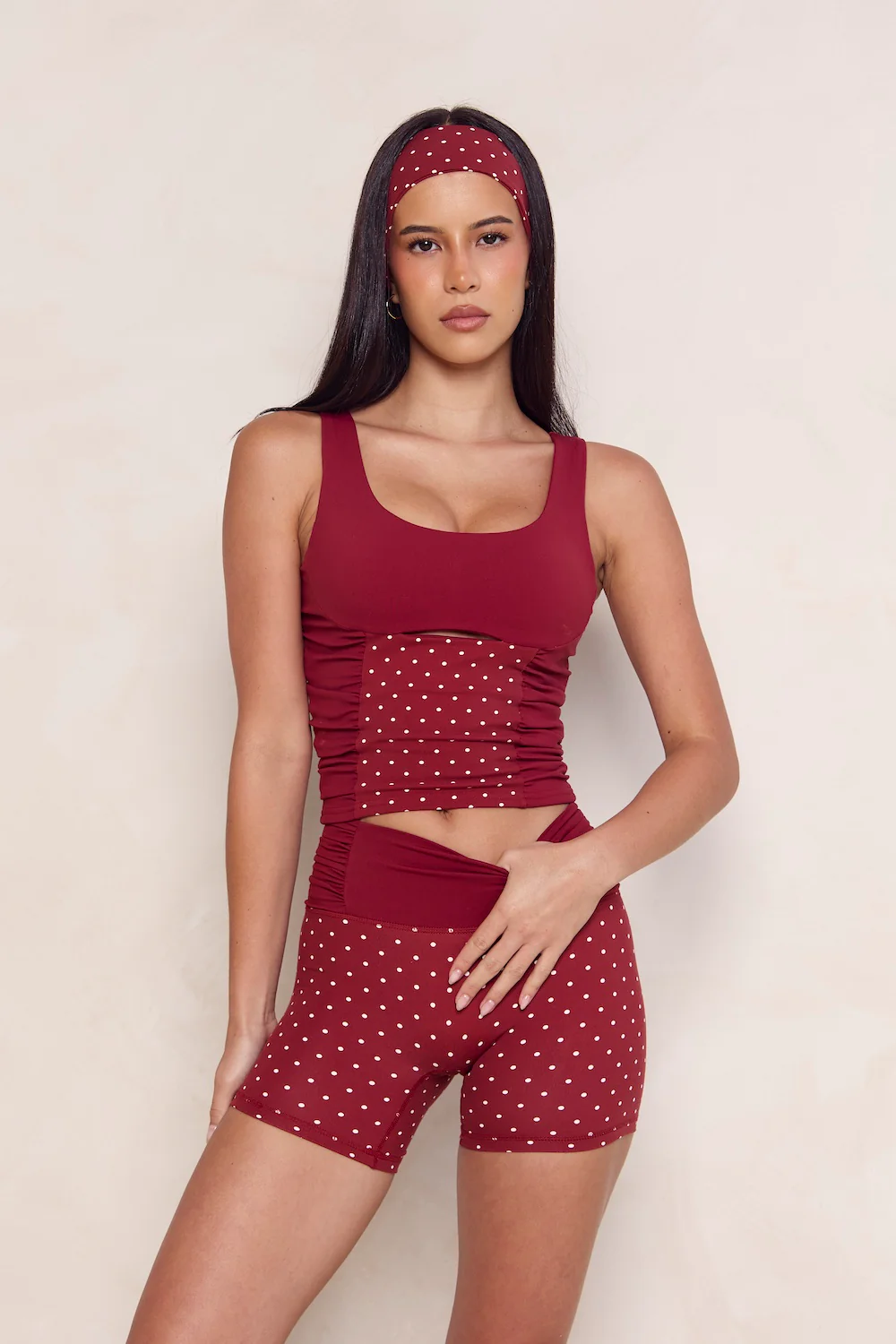 Astoria LUXE BALANCE Ruched Sport Tank - Merlot Polka - Image 4
