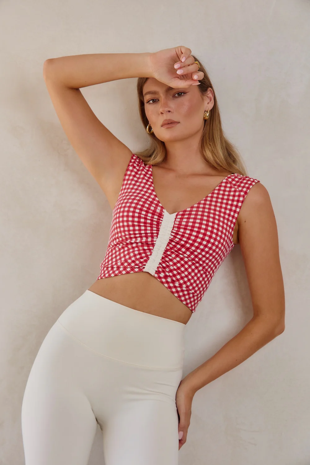 Astoria LUXE BALANCE Ruched V-Neck Crop - Red Gingham