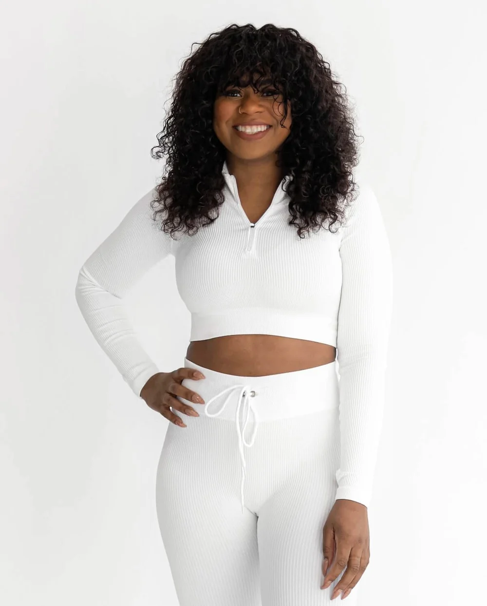 Astoria Seamless Ribbed Series Zip Crop - White
